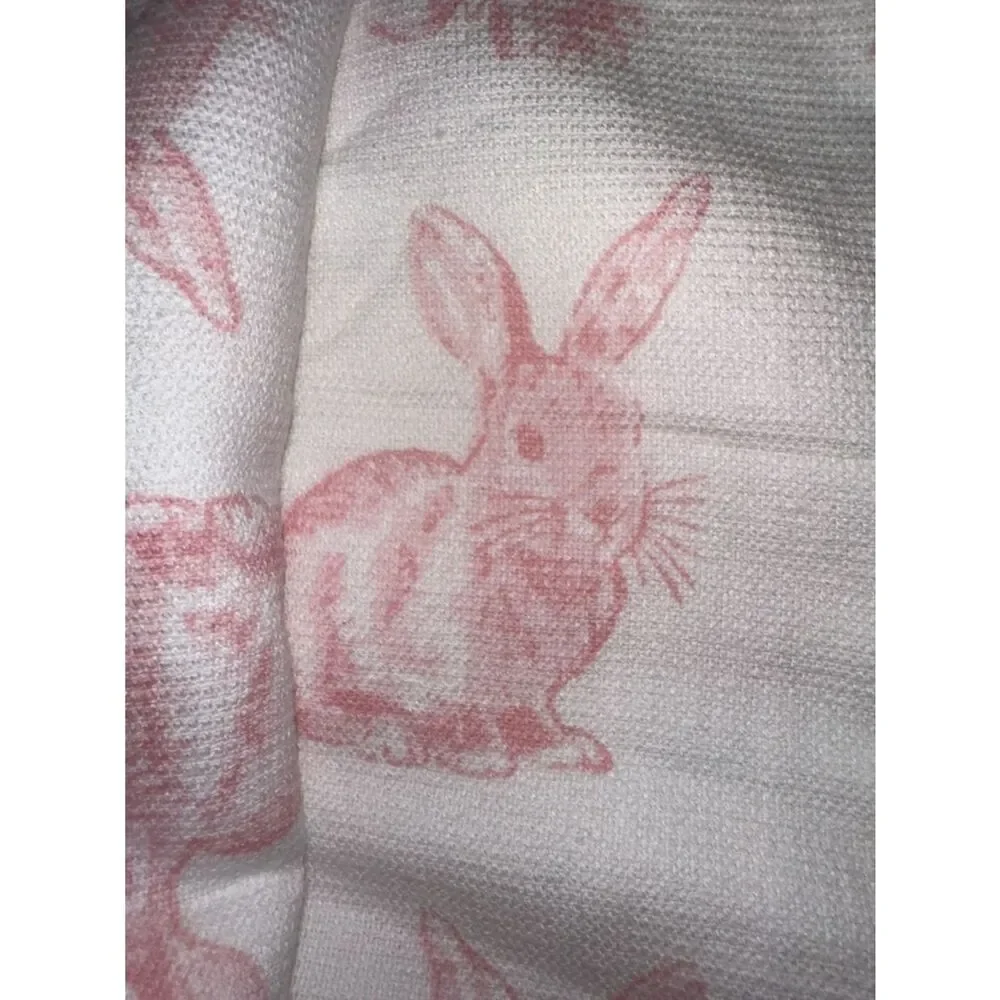 FH Easter Bunny Floral Toile White Pink Cotton Lyocell Blend Tea Kitchen Towels